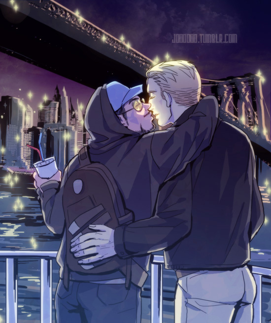 steve rogers and tony stark (marvel and 2 more) drawn by jo_(artist)