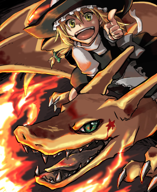 kirisame marisa and charizard (touhou and 1 more) drawn by kuroda_(nanchara_flight)