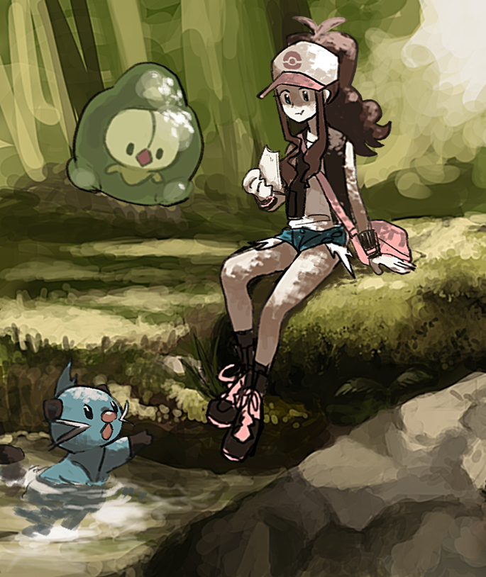 hilda, dewott, and duosion (pokemon and 1 more) drawn by sanigo