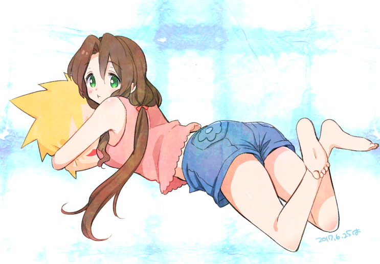 cloud strife and aerith gainsborough (final fantasy and 1 more) drawn by krudears