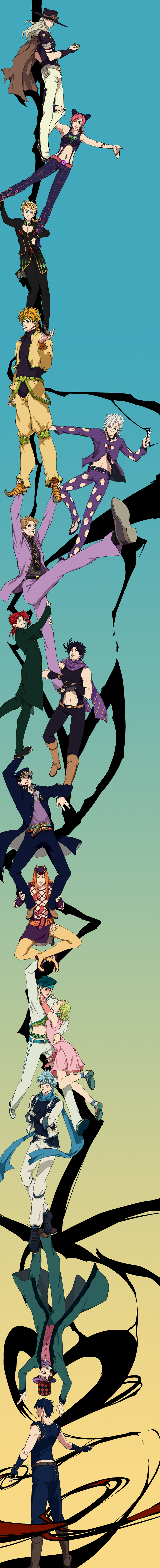 joseph joestar, kujo jotaro, dio brando, caesar anthonio zeppeli, kujo jolyne, and 10 more (jojo no kimyou na bouken and 8 more) drawn by neopara