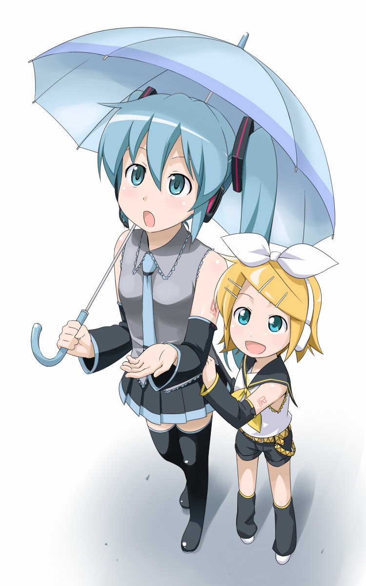 hatsune miku and kagamine rin (vocaloid) drawn by youkan