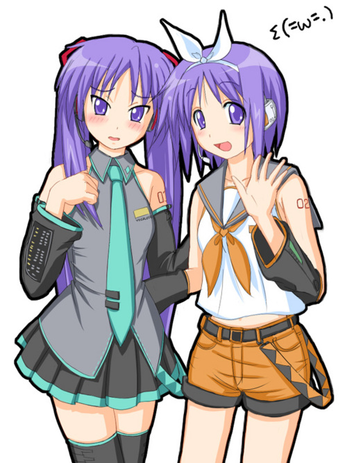 hatsune miku, kagamine rin, hiiragi kagami, and hiiragi tsukasa (vocaloid and 1 more)