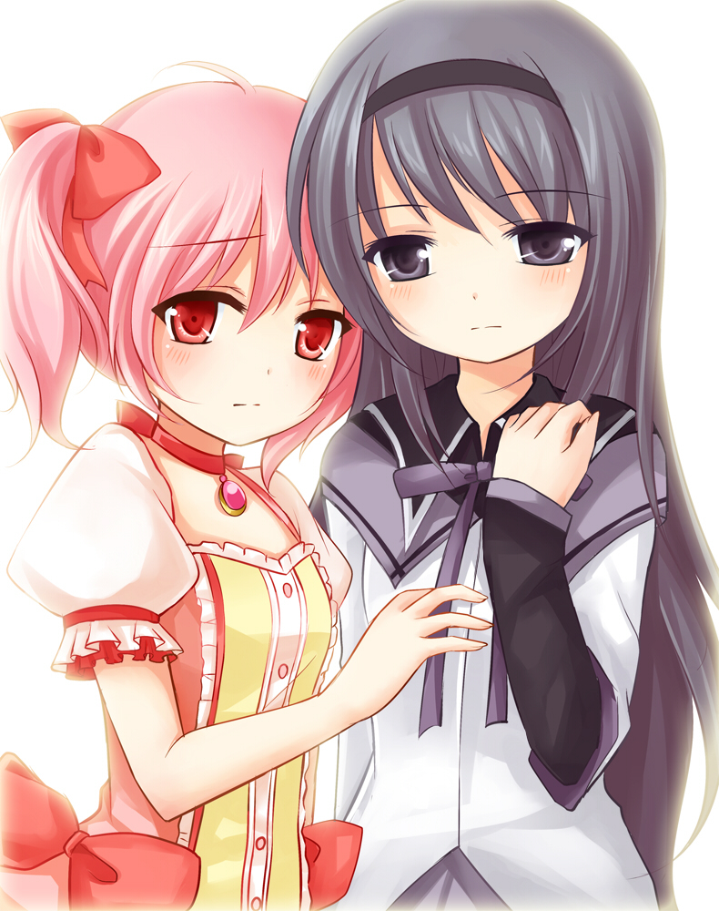 akemi homura and kaname madoka (mahou shoujo madoka magica) drawn by nikoo