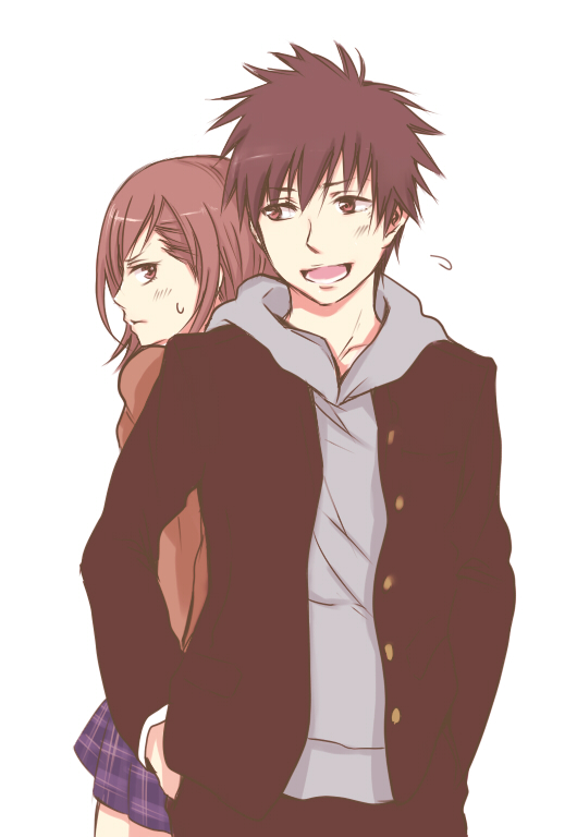 misaka mikoto and kamijou touma (toaru majutsu no index and 1 more) drawn by tsubakiya_(aa_luna_plastic)