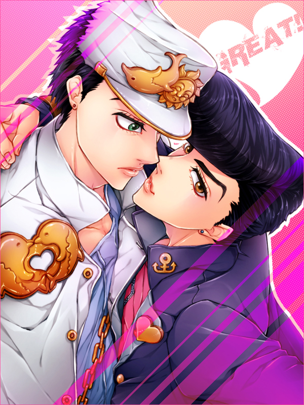 kujo jotaro and higashikata josuke (jojo no kimyou na bouken and 1 more) drawn by lotrmphobibfgd13