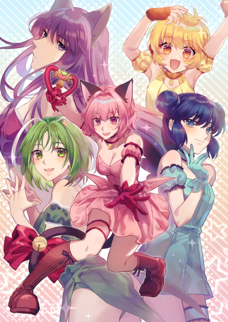 momomiya ichigo, mew ichigo, aizawa mint, fujiwara zakuro, midorikawa lettuce, and 5 more (tokyo mew mew) drawn by hiirotaka