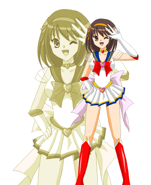suzumiya haruhi, sailor moon, and super sailor moon (suzumiya haruhi no yuuutsu and 1 more)