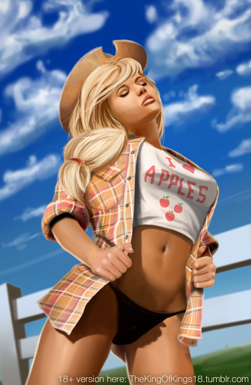 applejack (my little pony and 1 more) drawn by thekingofkings18