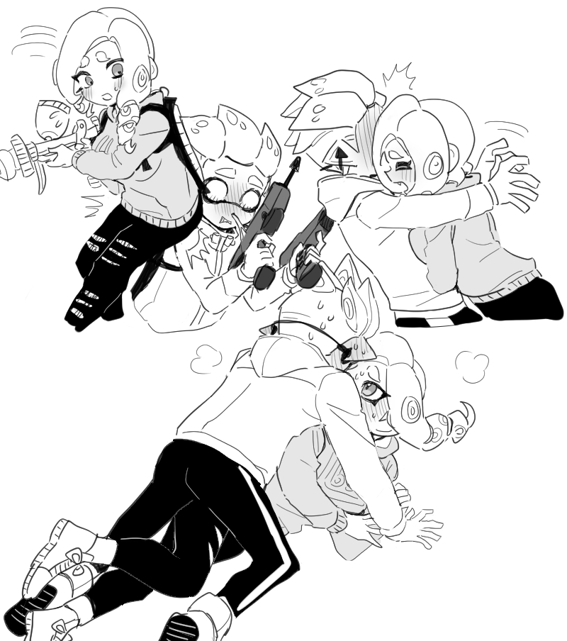inkling player character, octoling player character, octoling girl, inkling boy, and agent 4 (splatoon) drawn by dede_(qwea_00000)