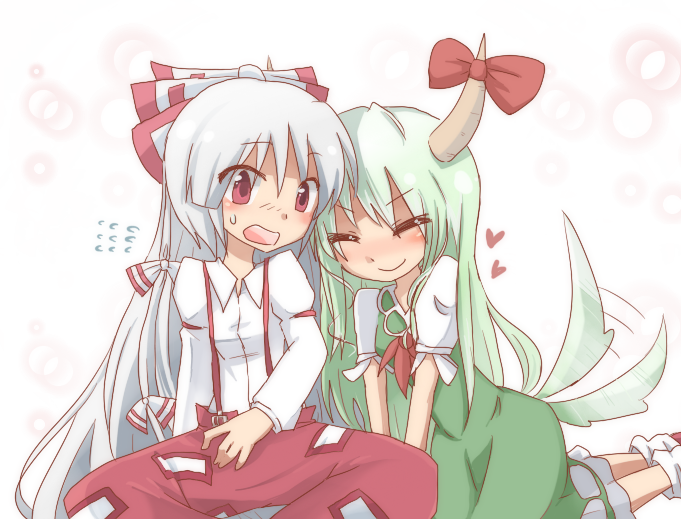 fujiwara no mokou, kamishirasawa keine, and ex-keine (touhou) drawn by suzumusi