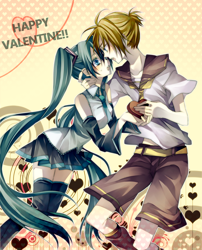 hatsune miku and kagamine len (vocaloid) drawn by tsukioka_tsukiho