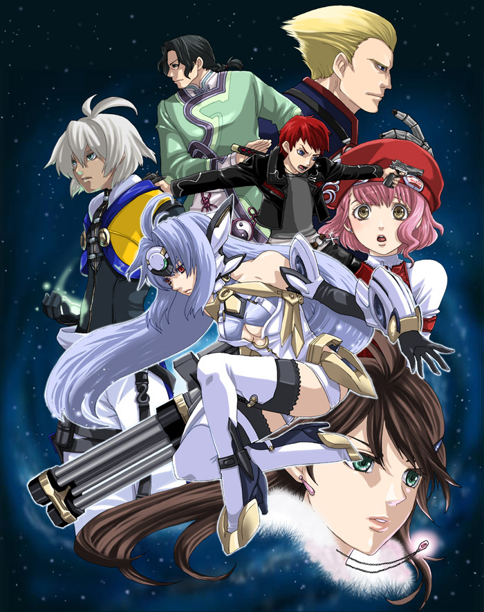 kos-mos, kos-mos ver. 4, momo mizrahi, shion uzuki, jr., and 3 more (xenosaga and 1 more) drawn by coco_(karainosuki)