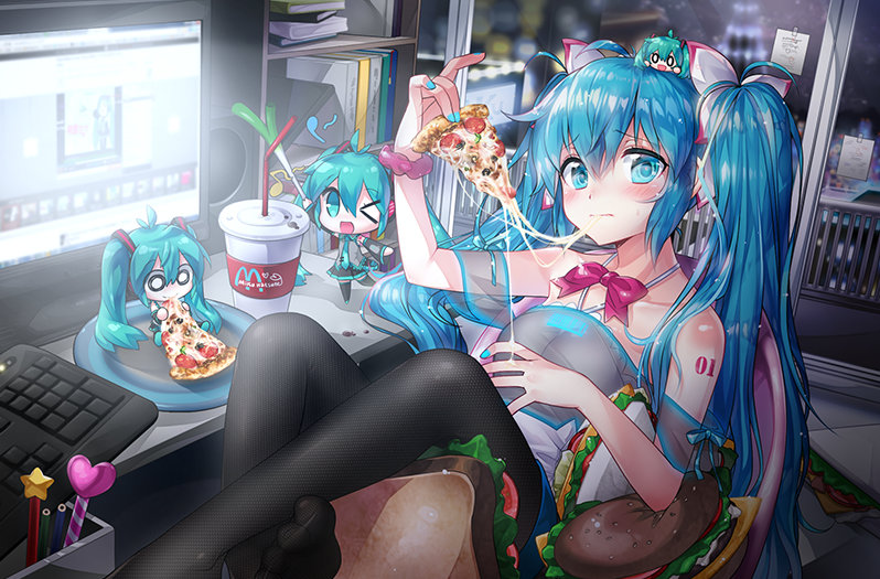 hatsune miku (vocaloid and 2 more) drawn by melon3