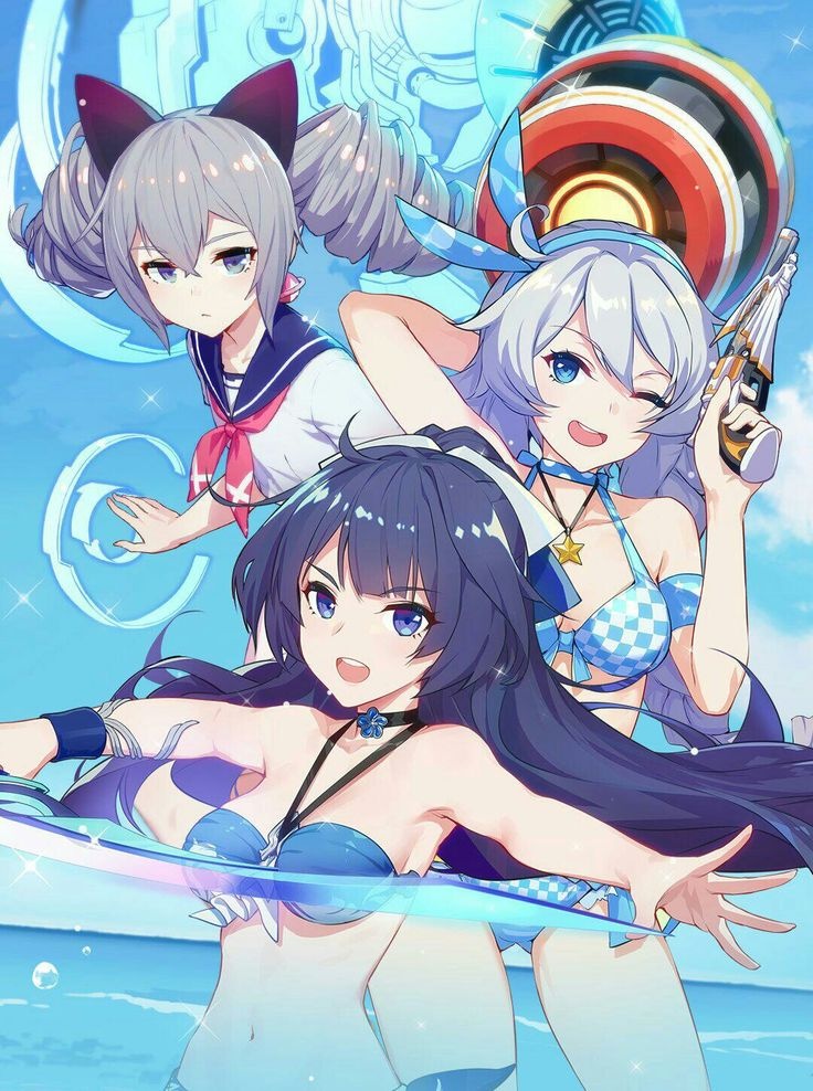 kiana kaslana, raiden mei, bronya zaychik, and project bunny (honkai and 1 more) drawn by ratflat