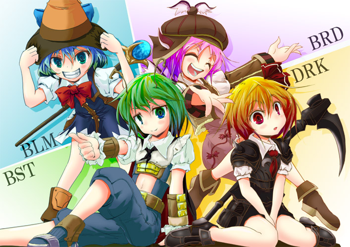cirno, rumia, mystia lorelei, wriggle nightbug, black mage, and 3 more (touhou and 3 more) drawn by su_yu