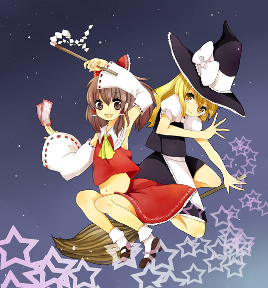 hakurei reimu and kirisame marisa (touhou) drawn by macino