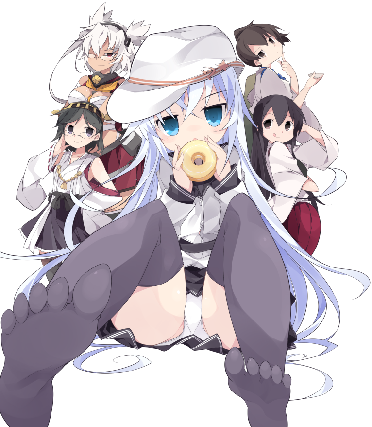 kaga, hibiki, akagi, musashi, and kirishima (kantai collection) drawn by rfa