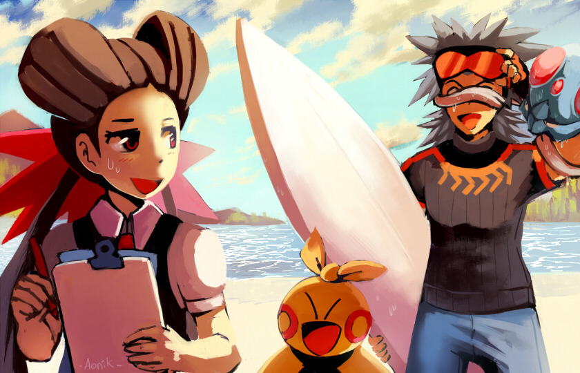 roxanne, tentacool, makuhita, and brawly (pokemon and 1 more) drawn by aonik