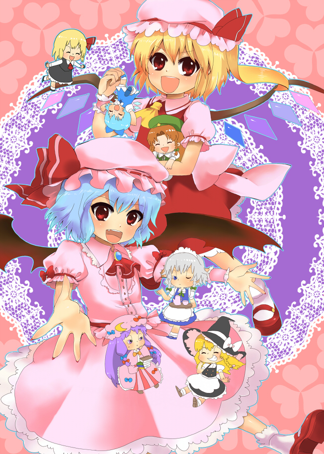 kirisame marisa, remilia scarlet, flandre scarlet, izayoi sakuya, cirno, and 3 more (touhou) drawn by masaki_(celesta)