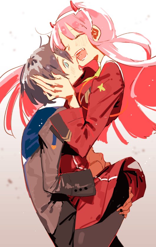 zero two and hiro (darling in the franxx) drawn by zozomaruko