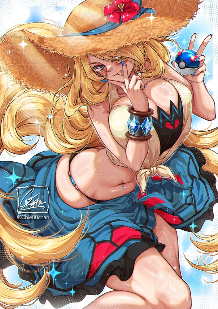 cynthia (pokemon and 1 more) drawn by chie00chan