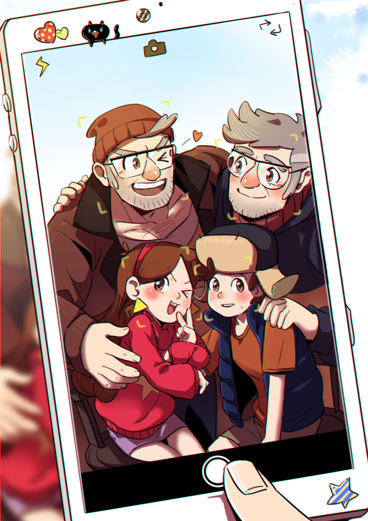 mabel pines, dipper pines, grunkle stan, and ford pines (gravity falls) drawn by yway1101