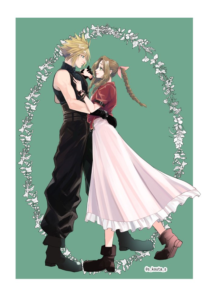 cloud strife and aerith gainsborough (final fantasy and 1 more) drawn by s_kouta_s