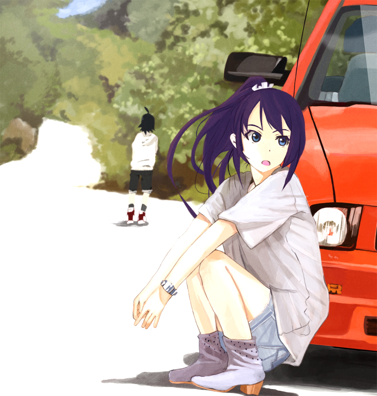 senjougahara hitagi and araragi koyomi (monogatari and 1 more) drawn by 110_gou