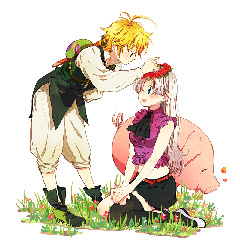 elizabeth liones, meliodas, and hawk (nanatsu no taizai) drawn by guttary