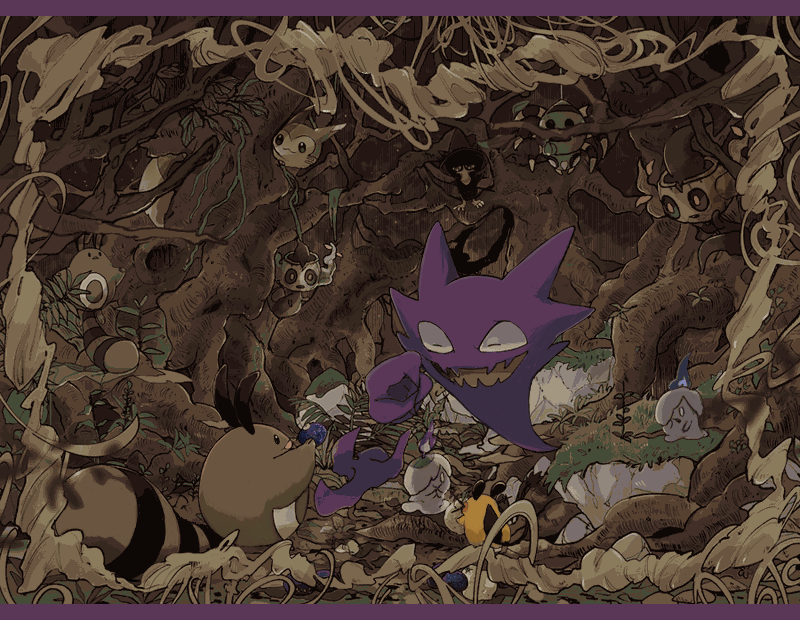 litwick, furret, haunter, dedenne, sentret, and 3 more (pokemon) drawn by awai_(pixiv29777040)