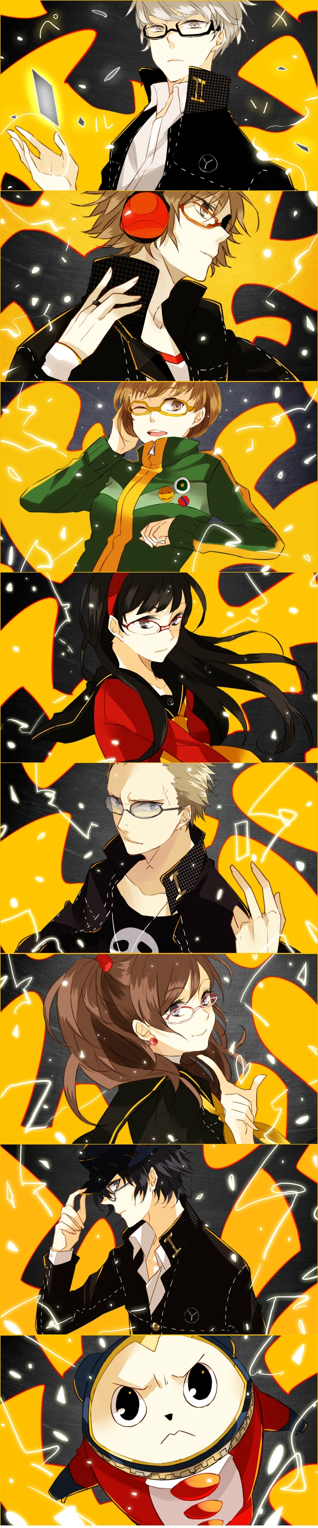 narukami yu, shirogane naoto, satonaka chie, kujikawa rise, amagi yukiko, and 3 more (persona and 1 more)