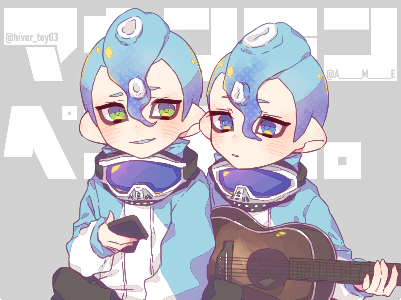 octoling player character and octoling boy (splatoon) drawn by inuowour