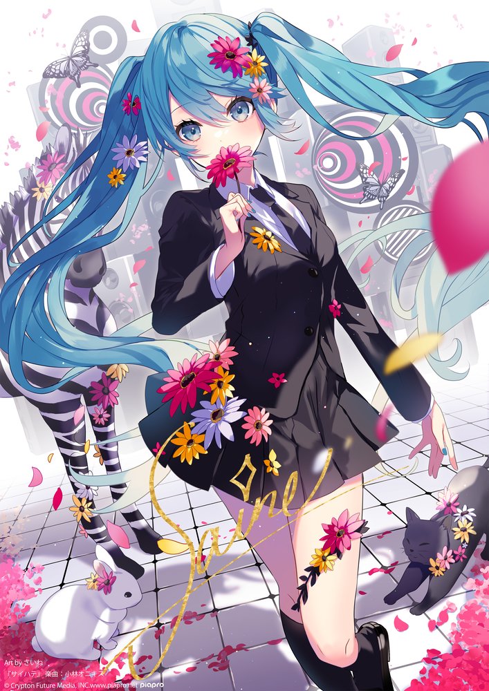hatsune miku (vocaloid and 2 more) drawn by saine