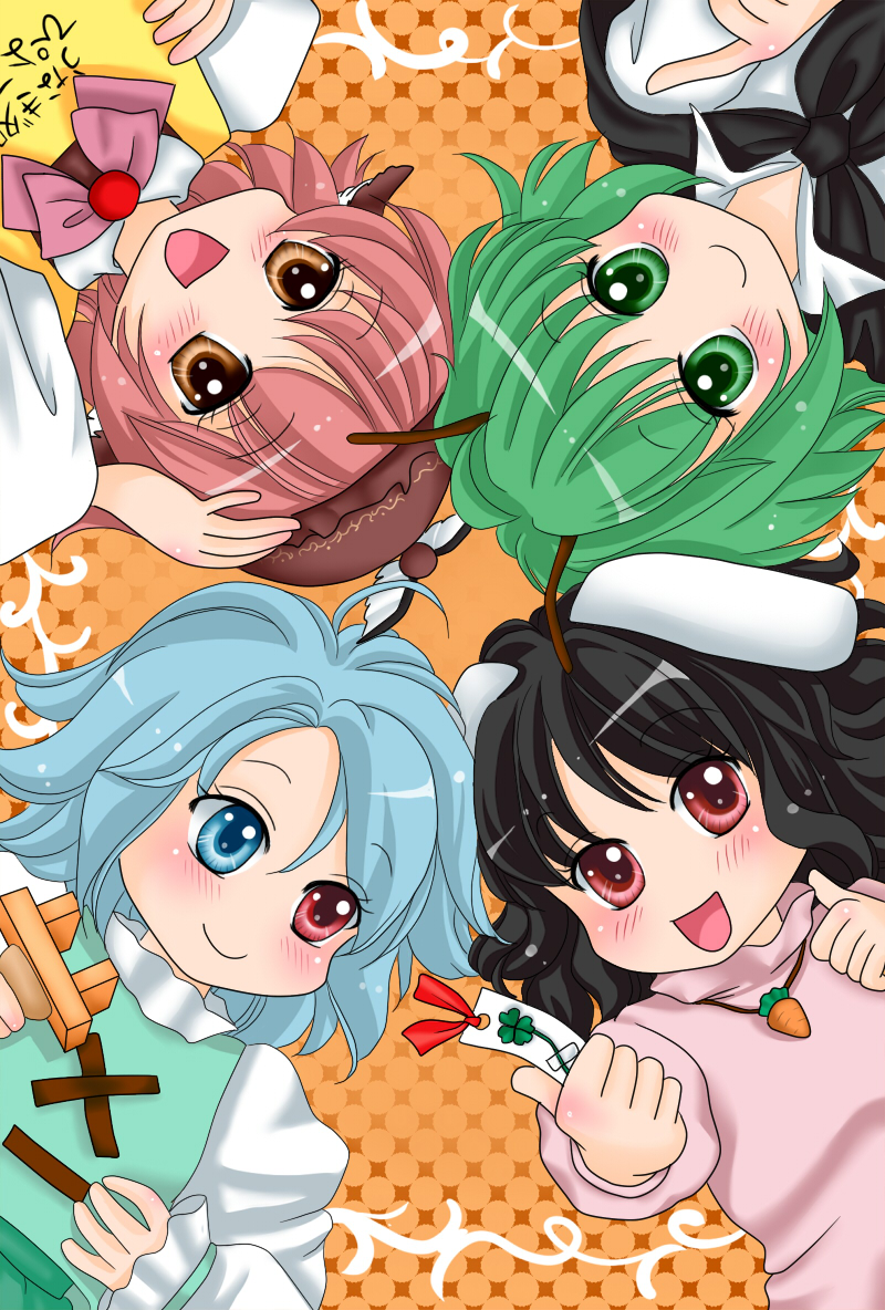 tatara kogasa, mystia lorelei, inaba tewi, and wriggle nightbug (touhou) drawn by yuzuna99