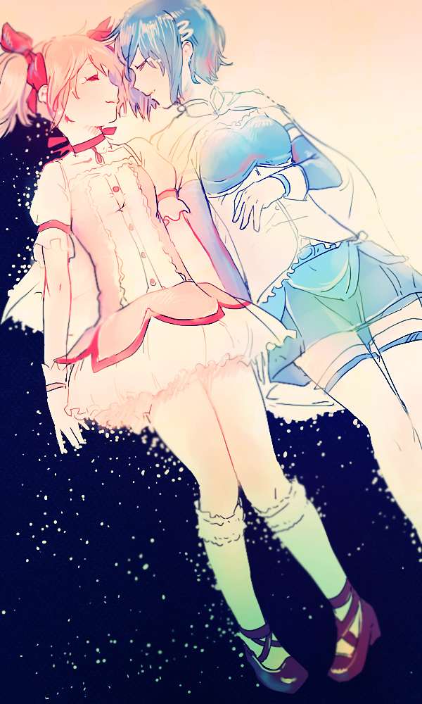 kaname madoka and miki sayaka (mahou shoujo madoka magica) drawn by tamagogogo