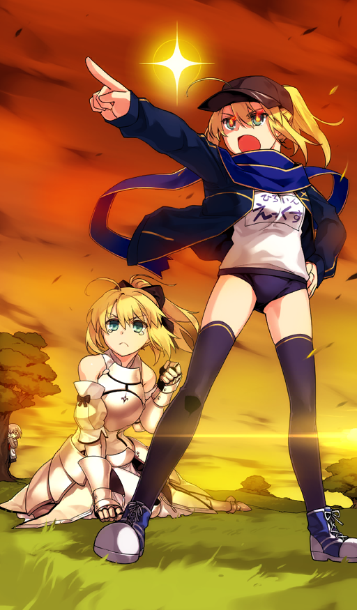 artoria pendragon, mash kyrielight, saber lily, and mysterious heroine x (fate and 1 more) drawn by ishida_akira
