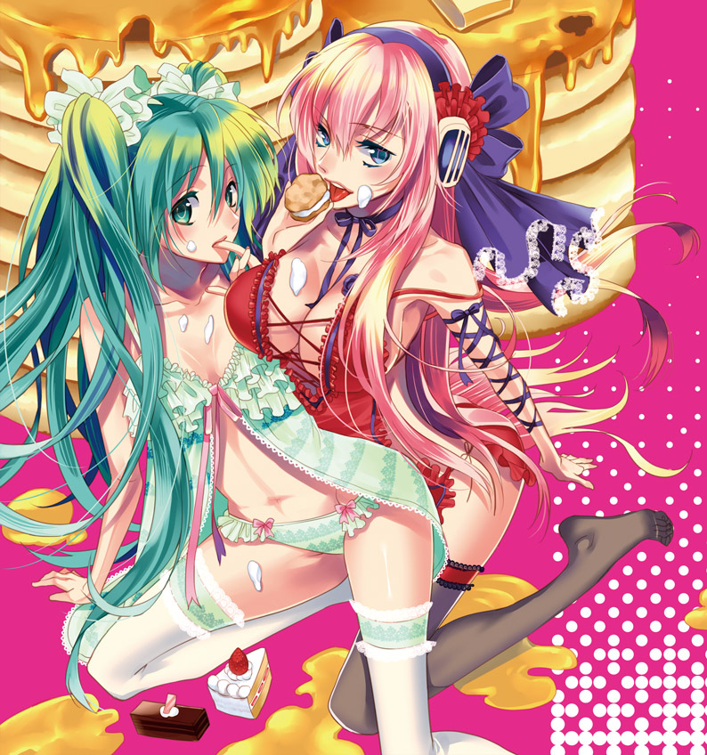 hatsune miku and megurine luka (vocaloid) drawn by yukikana