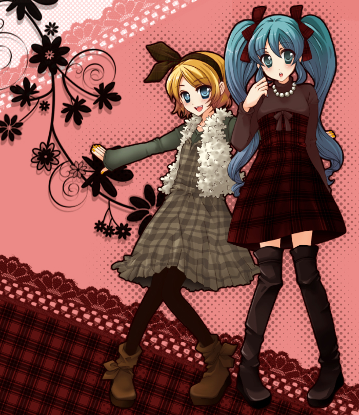 hatsune miku and kagamine rin (vocaloid) drawn by mugomumu