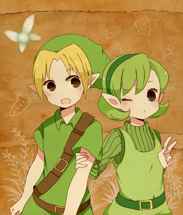 link, young link, navi, and saria (the legend of zelda and 1 more) drawn by ayu_(mog)