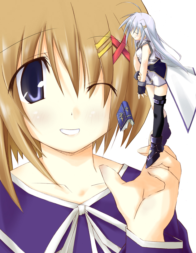yagami hayate, reinforce zwei, and book of the azure sky (lyrical nanoha and 1 more) drawn by mizuno_minato