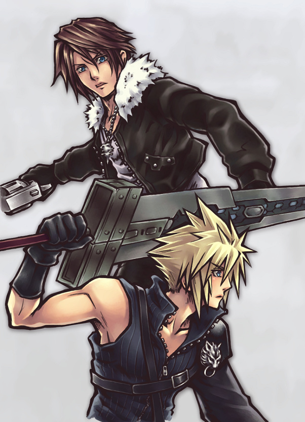 cloud strife and squall leonhart (final fantasy and 3 more) drawn by yu_(uza)