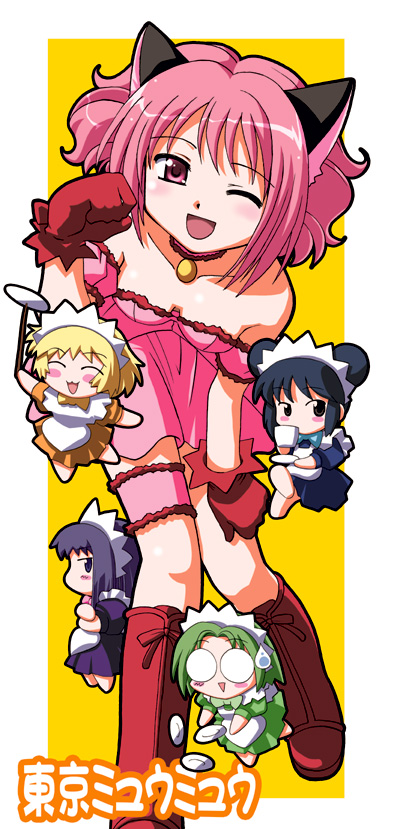 momomiya ichigo, mew ichigo, aizawa mint, fujiwara zakuro, midorikawa lettuce, and 1 more (tokyo mew mew)