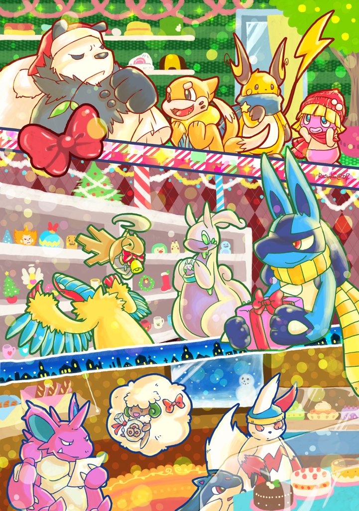 lucario, raichu, whimsicott, quilava, zangoose, and 5 more (pokemon) drawn by rasuku_(92807)