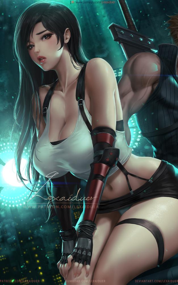tifa lockhart and cloud strife (final fantasy and 2 more) drawn by lexaiduer