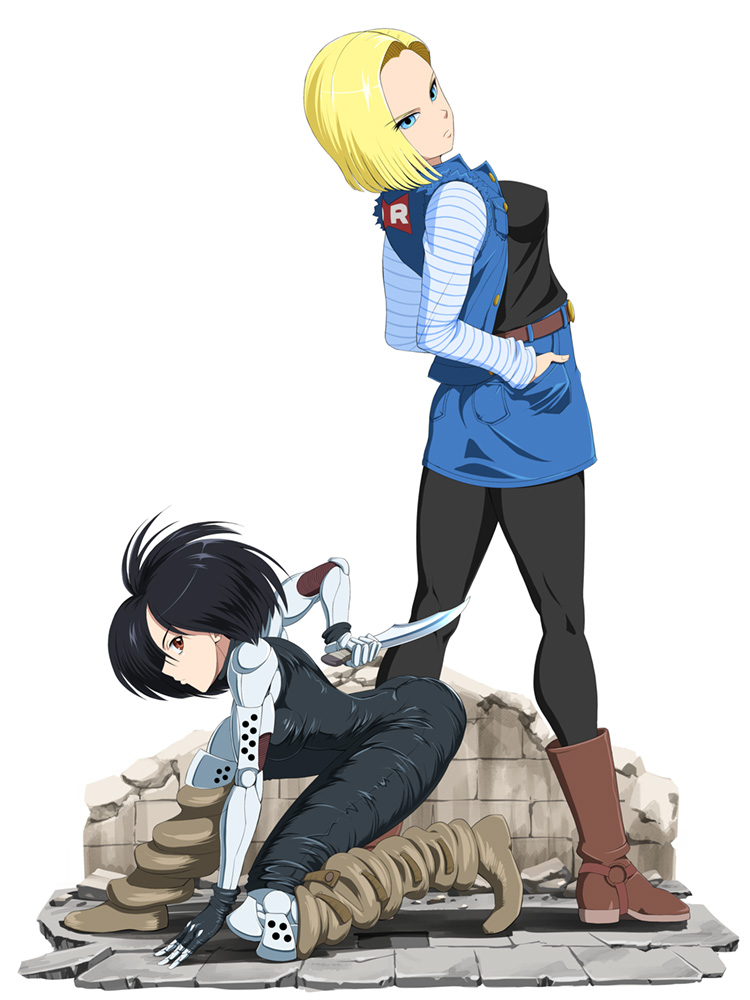 android 18 and alita (dragon ball and 2 more) drawn by shopyun