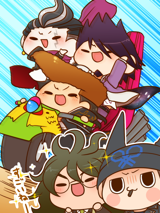 momota kaito, gokuhara gonta, tanaka gundham, hoshi ryoma, and owada mondo (danganronpa and 3 more) drawn by yumaru_(marumarumaru)