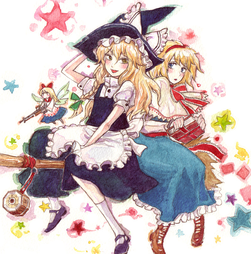 kirisame marisa, alice margatroid, and hourai doll (touhou) drawn by chihiro_(kemonomichi)