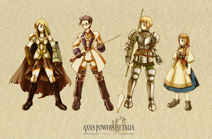hungary, liechtenstein, austria, and switzerland (final fantasy and 1 more) drawn by kobutabancho