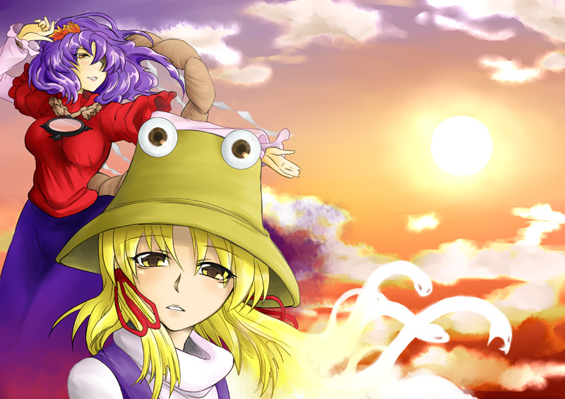 moriya suwako and yasaka kanako (touhou) drawn by aku_(dejigiga)